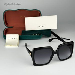 NEW Gucci GG0876S 001 Black Gray Square Gradient Oversized Women Sunglasses